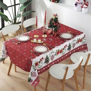 Christmas Red Scalloped Table Cloth 60"x82